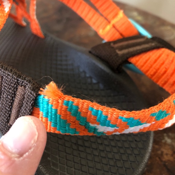 Womens Chaco Sandals size 6 with Toe Strap Standard Width Orange Aqua White - Picture 7 of 7